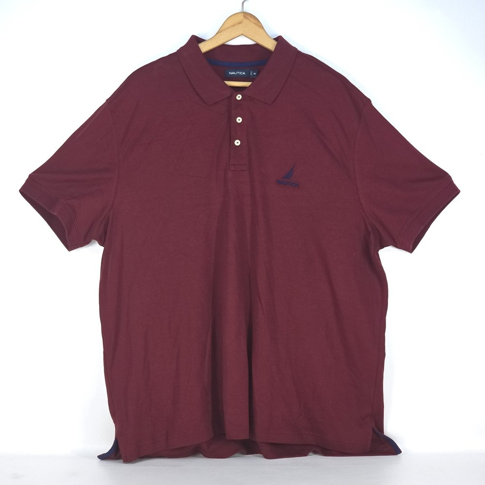 Nautica Polo Shirt Men 3XL Maroon Cotton Classic Fit Embroidered Logo Casual‎